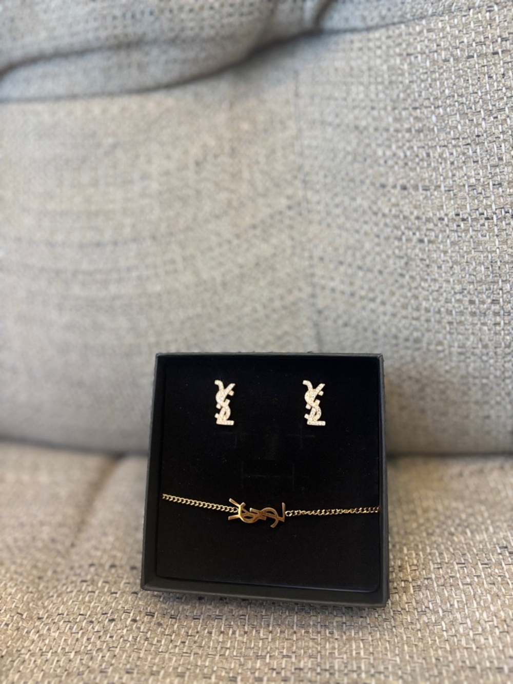 Yves Saint Laurent Gold Logo Stud Earrings